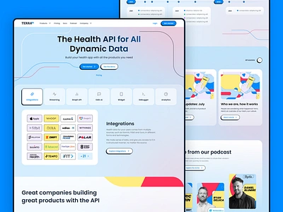 Terra API - Landing Page api api tool blue buttons desktop figma fitness flat gradient health home home page landing page menu product design terra api ui ux wearable website