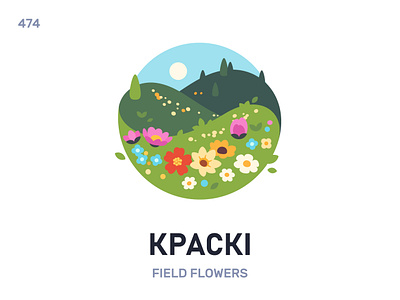 Крáскі / Field flowers belarus belarusian language daily flat icon illustration vector word