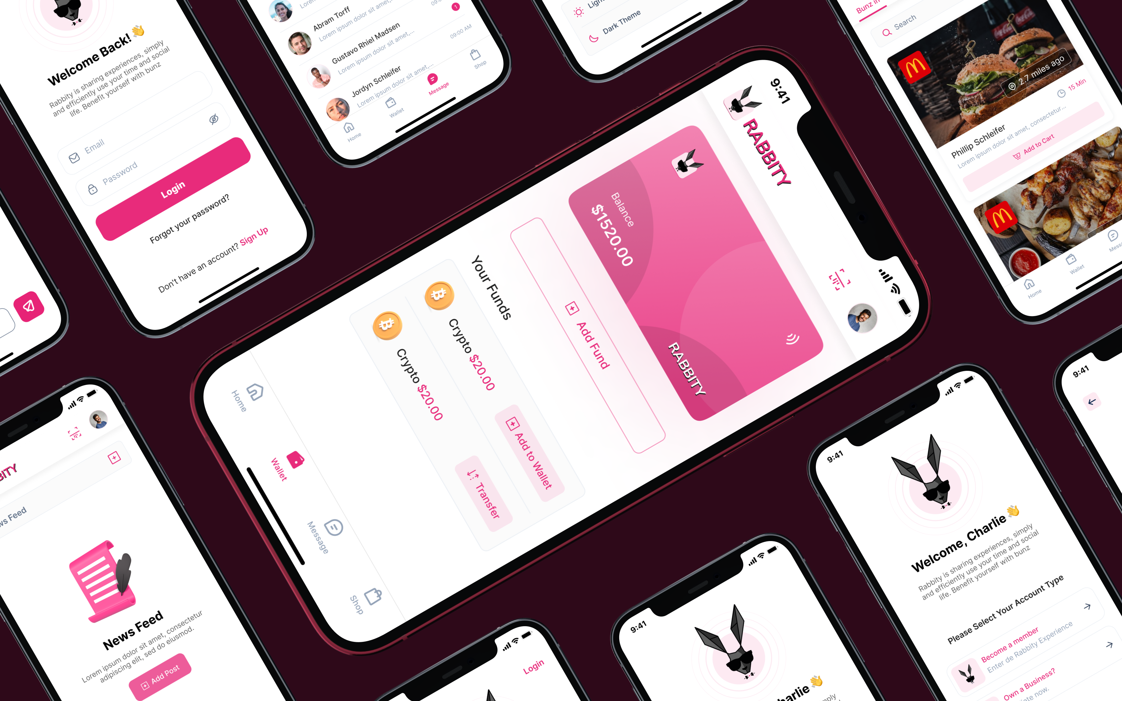 Rabbity Mobile App | Social and Food Ordering App app design crypto crypto app design food food ordering and social app intuitive ui ordering app social app ui uiux ux