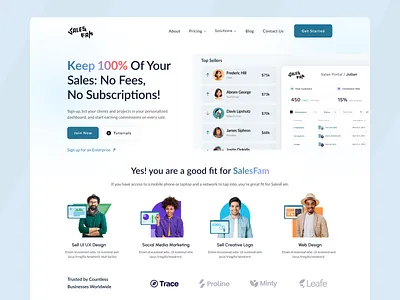 Sales Fam client dashboard design landing page logo marketing people product project management saas sales sales management ui