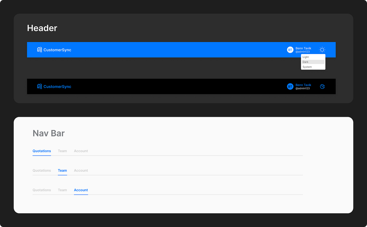 Dashboard header & nav bar with dark and light mode by Saurabh Kumar on ...