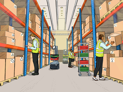 Warehouse Illustration for a Website Hero Page illustration people working procreate storage illustration warehouse website illustration