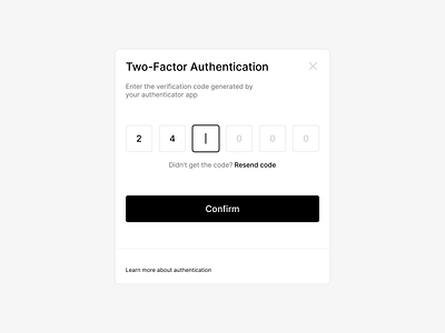 Two-Factor Authentication 2 factor 2fa auth modal authentication authentication app button code cta design exploration figma password product design protection security two factor authentication two factor modal ui ux web design