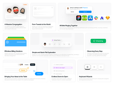 Feature Cards bento card clean component design feature features grid interface landing landing page layout light minimal platfrom saas ui user interface ux web design