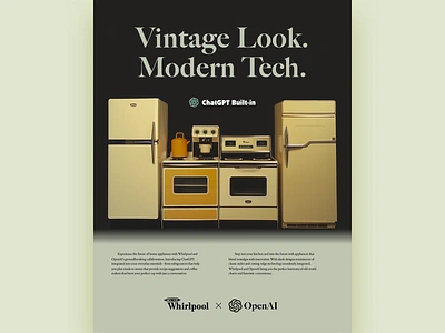 Whirlpool OpenAI Poster Ad ai appliances chatgpt fridge kitchen openai poster refrigerator retro retrofuturism retrofuturistic stove vintage whirlpool