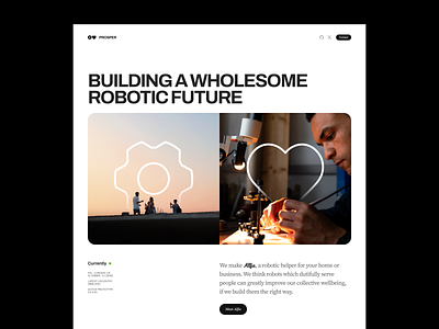 Robot startup landing page concept brand branding illustration layout maker robotic ui web