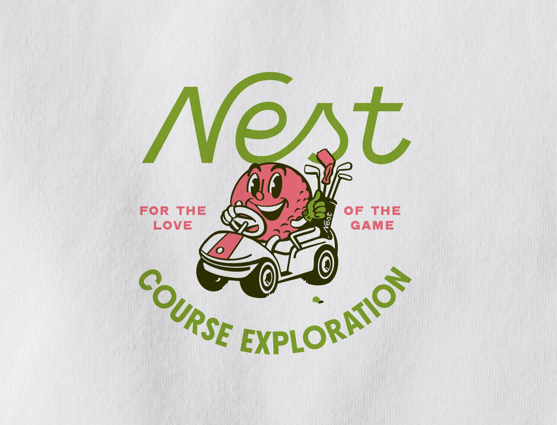 Golf Mascot Tee Concept bn fonts bnicks custom type golf golf ball illustrated mascot merch merchandise nest printed rubber hose screen print tshirt typography vector