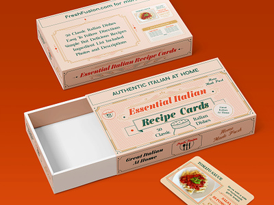 Design of Italian food recipes box and deck of cards box branding cards colorful cook cooking deck design dish food italian package packaging product recipe recipes typography vector