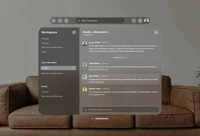 Slack UI Redesign in Vision Pro - Metaverse chat dashboard immersive slack ui ui design uiux vision os