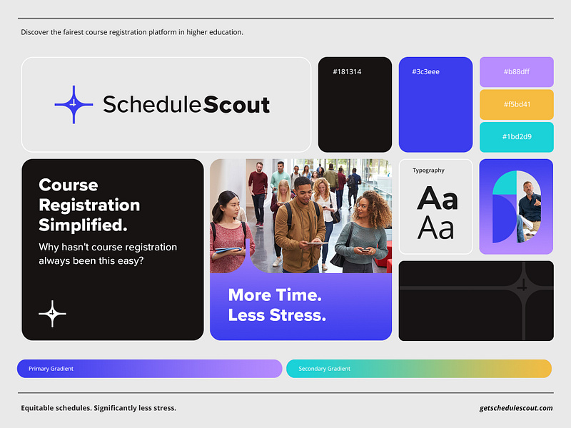 Brand Elements for Schedule Scout brand book brand colors branding college education gradients graphic design icon identity logo logotype mark saas university