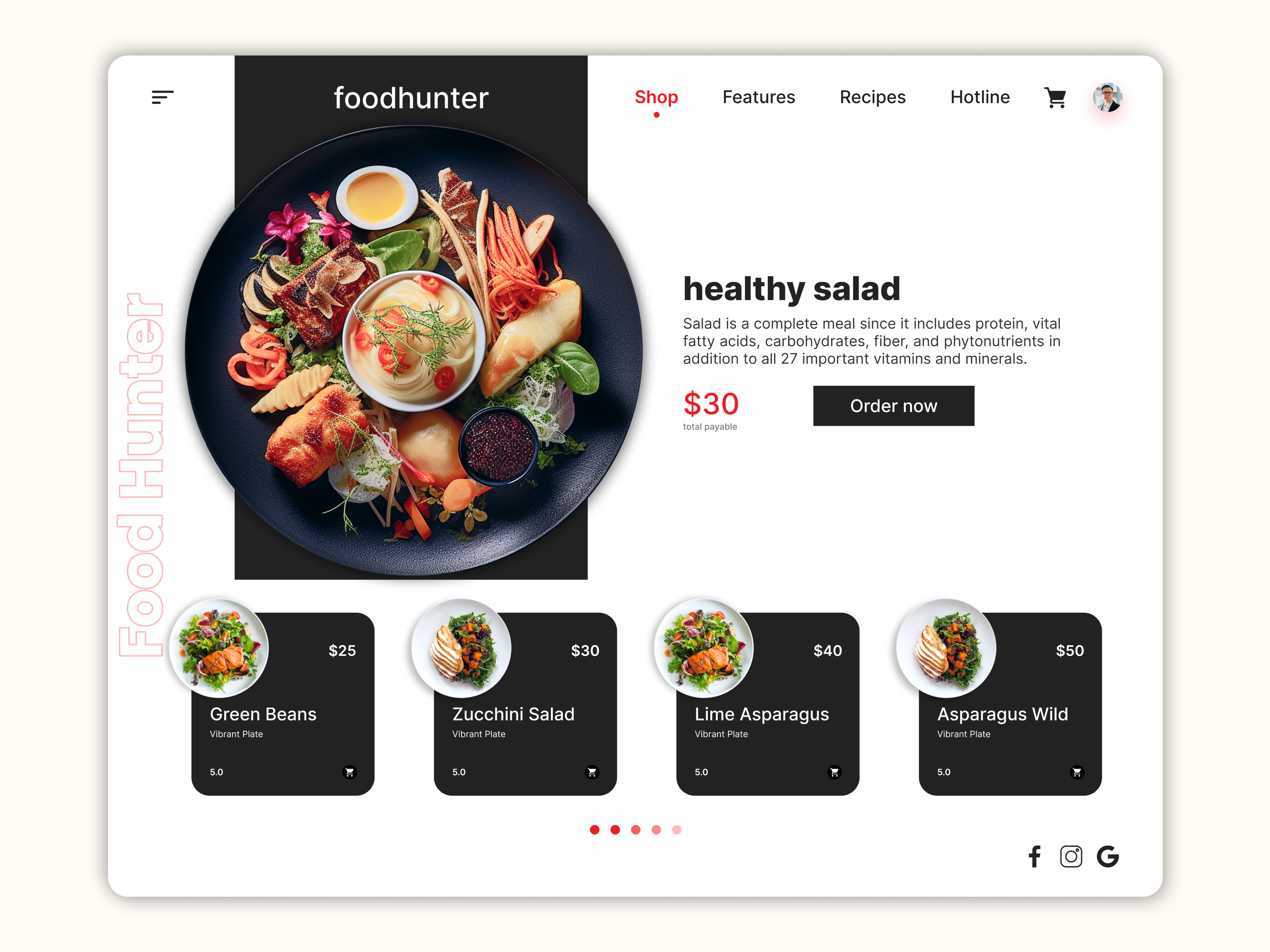 Food Hunter Web Application adobe xd beautiful design clean design figma food food app food menu food website hero section home page landing page ui uidesign uiux unique design ux uxdesign web application web design website