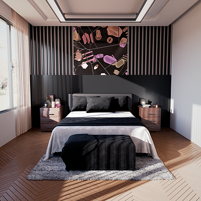 Counterposition Interior Bedroom 3dmodel archviz bed bedroom blender blender3d day design indoor photoshop realistic render style