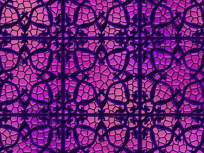 Neon Stained Glass with Purple Metal Scrollwork [fabric design] branding digital art fabric design gothic graphic art graphic design illustration ironwork scrollwork stained glass