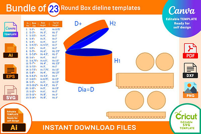 Round Box Dieline Templates box box die cut design dieline illustration packa packaging packaging design round box vector