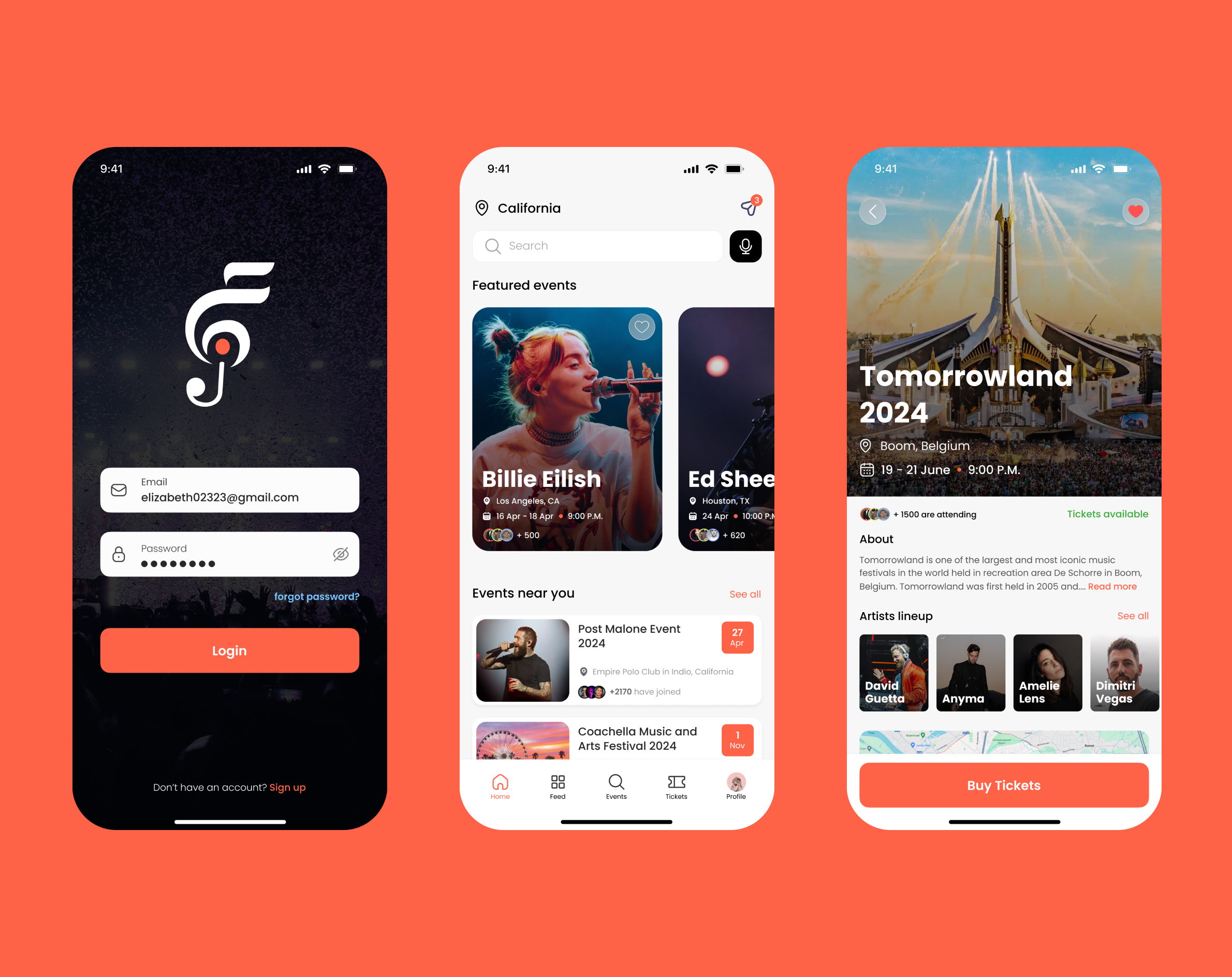 Festeve - A Music Event App android app application booking branding design event festival figma ios mobile mobile app music technology ui uiux ux