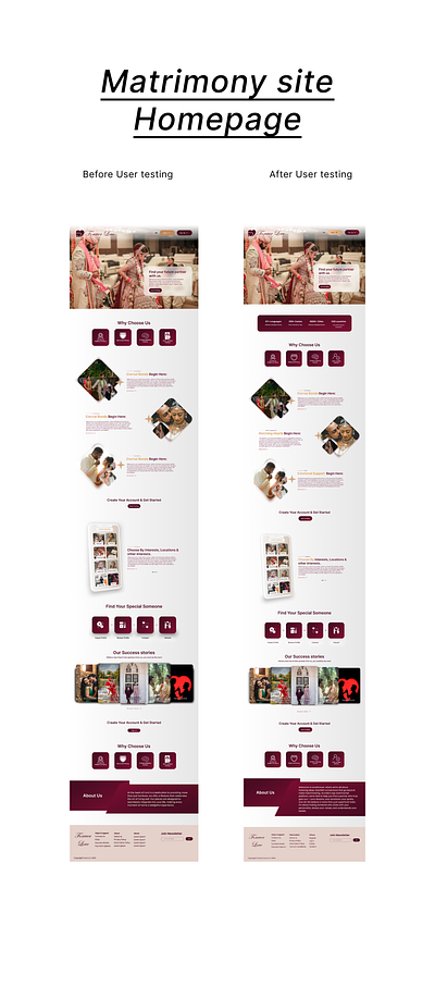 Matrimony site - Before & After User Testing branding comparison matrimony site ui user testing web page design