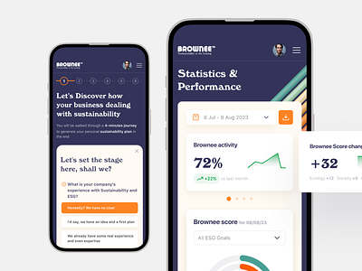 Brownee. Discover your business sustainability performance app assessment cards catalog dashboard mobile responsive score sustainability ui ux vendor web