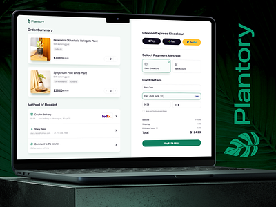 Seamless Checkout with Plantory - Green Shopping Made Easy! 🌿 bold buy cart checkout clean creative design ecommerce green modern order payment plant shop shopping ui ux web web design website