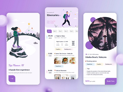 Trip Planner AI App advisor ai ai generation app application design designer experience figma freelancer mobile app mobile design mockup planner product design purple trip ui ui design