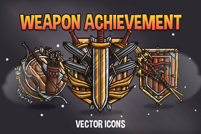 Weapon Achievement Vector RPG Icons 2d achievement asset assets fantasy game assets gamedev icon icone icons illustration indie indie game mmo mmorpg rpg ui vector weapon weapons