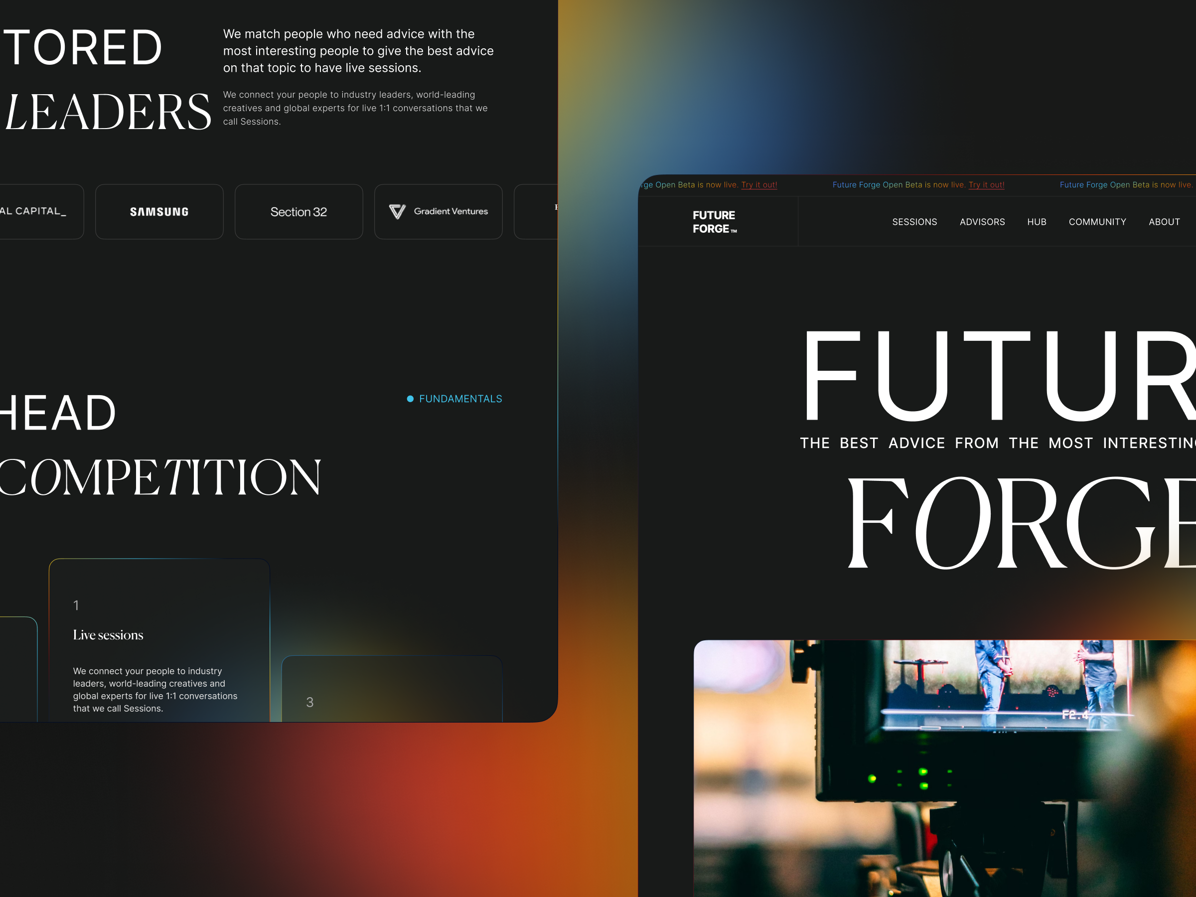 Example of Future Forge. Mentorship platform for industry leaders