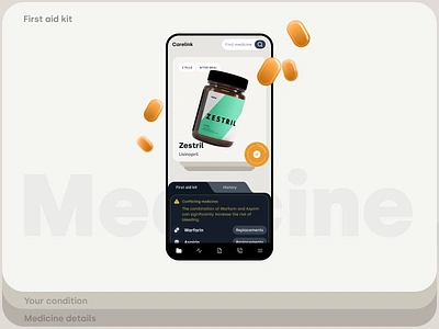 Carelink - Personal Health Assistant App alert condition drugs health healthcare heart rate medical medicine medicines medtech mobile mobile app pharmacy pills product design reminder statistics suggestions ui