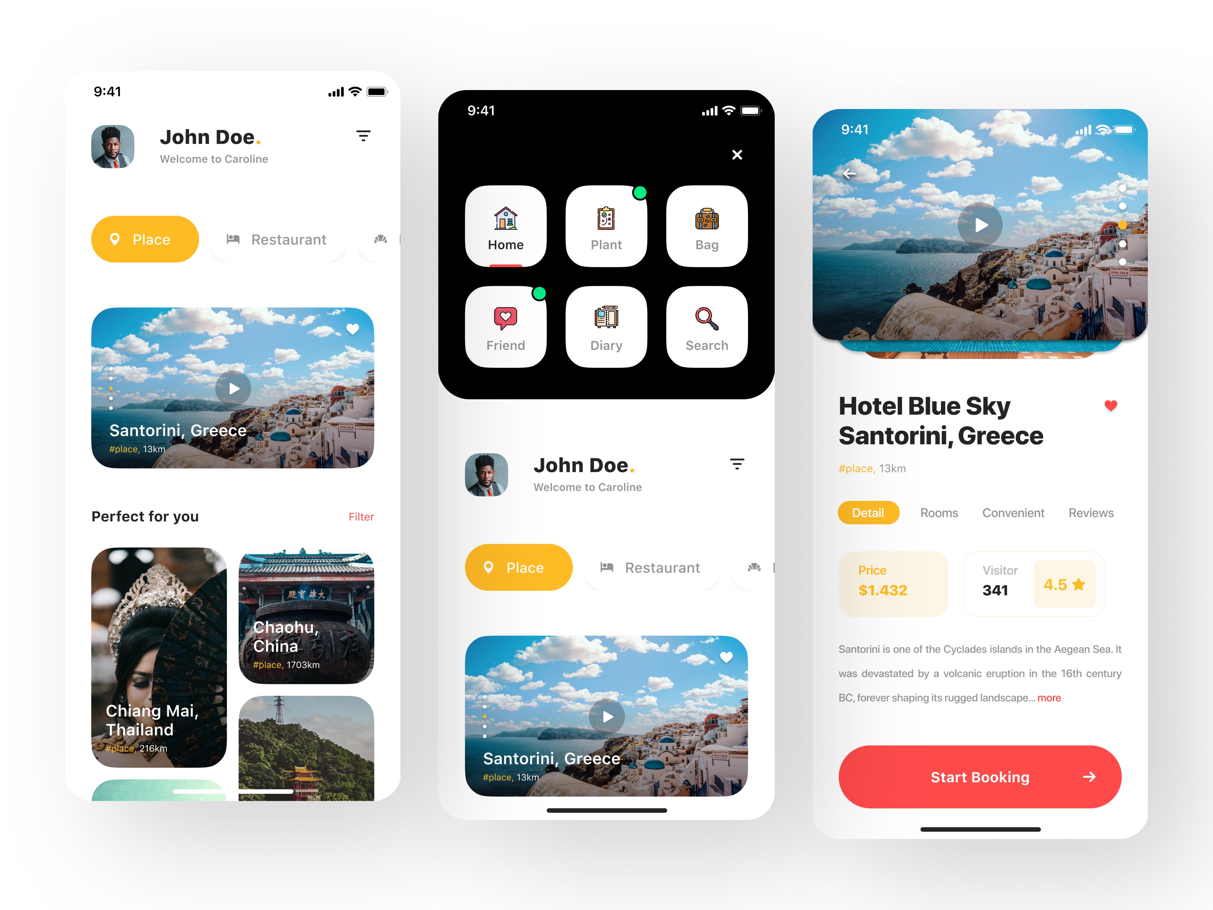 Caroline - Travel Mobile App app app design application design branding design figma design graphic design illustration logo mobile app design mobile appli mobile application ui ux vector
