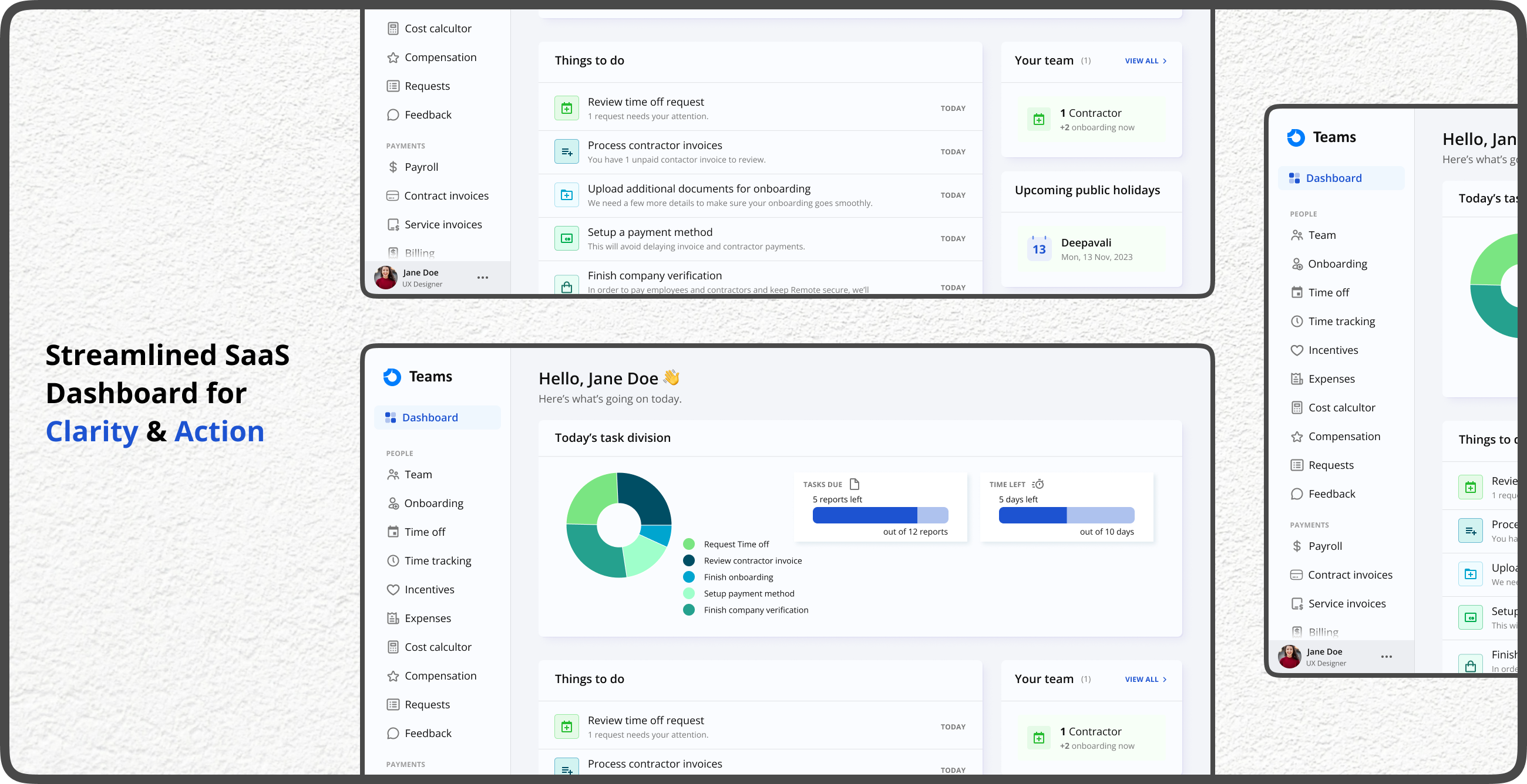 UI Challenge : Day 8 (SaaS Dashboard for Clarity and Action) charts clean dailyui dailyuichallenge dashboard datavisualization graphs informationarchitecture minimalism saas ui uidesign userexperience