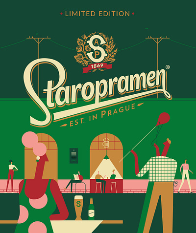 STAROPRAMEN art beer beverages cans character dine illustration packaging prague skateboard travel vector