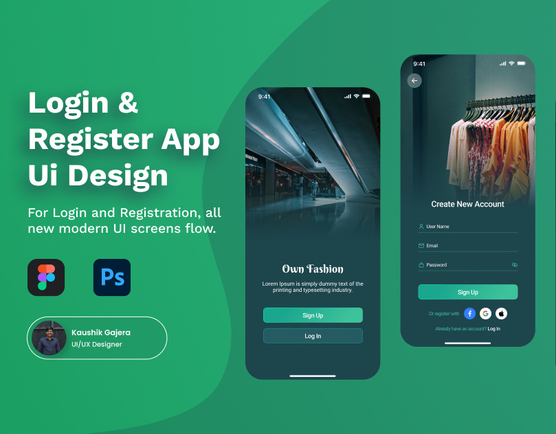 Login & Register App UI Design app design figma login login page photoshop ui design uiux