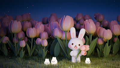Tulip Rabbit Series 3D Illustration 3d 3d design 3d modeling animal blender flower illustration rabbit role conception tulip