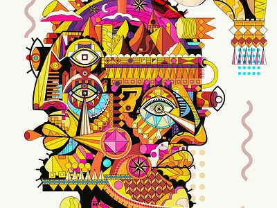 Faces artwork bookcover cubisme dessin edition geometric graphic graphic design illustration illustrator ilustre psychedelic vector yoaz