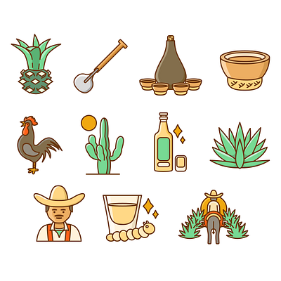 Mescal Production Icons agave farm icon icon design icons mescal mexican mexico mezcal mezcaleria production tequila