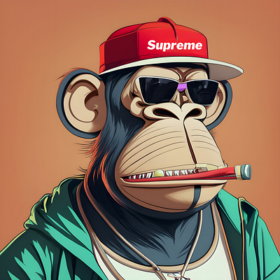 Gangster Monkey with Supreme Hat Design (4) Nft Style graphic design