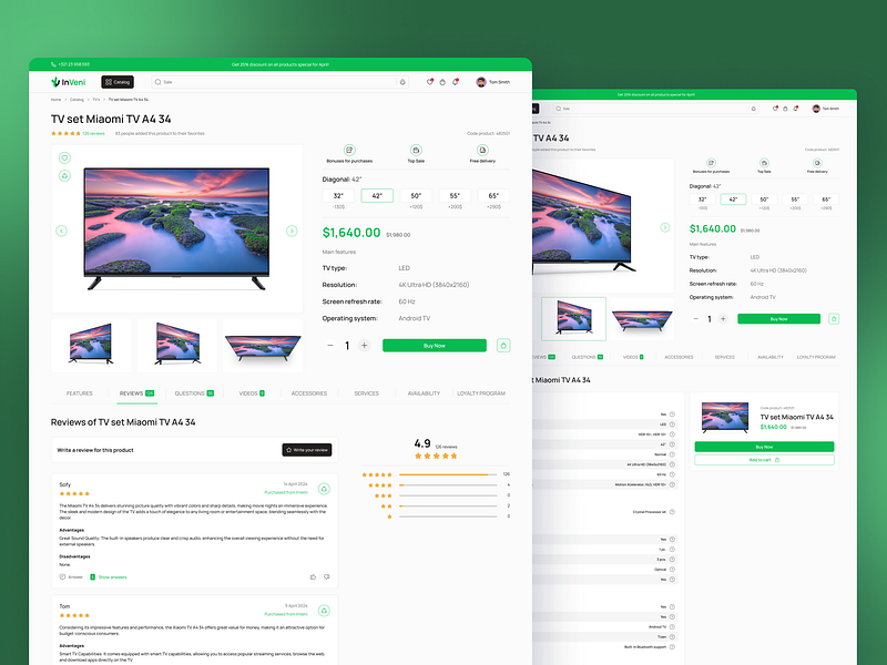 Product Page for electronics e-commerce platform e commerce electronics interface product page reviews shop store ui uiux ux web design