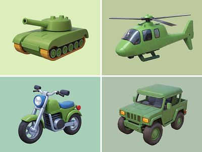 Army Vehicle Cartoon Illustration 3d army bike car cartoon chopper cute helicopter humvee icon illustration motorcycle pastel rendering soldier tank