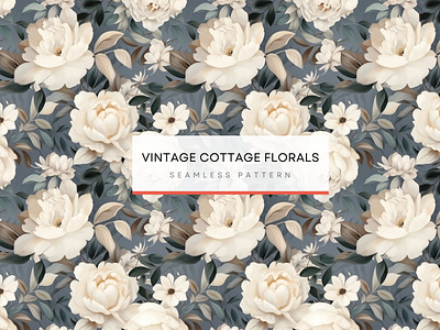 Vintage Cottage Florals, Seamless Patterns 300 DPI, 4K cottagecore wallpaper floral patterns green leaves pattern seamless pattern soft beige background style designs vintage floral motifs watercolor patterns white roses wallpaper