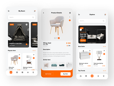 FURNITURA - Furniture Mobile App app design application design branding design figma design illustration interface design logo mobile app design mobile application ui ui design user interface design ux design