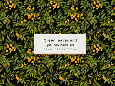 Green leaves and yellow berries Pattern, Seamless Patterns 300 dense foliage pattern golden brown fruits wallpaper nature themed fabric design organic feel wallpaper watercolor canopy pattern