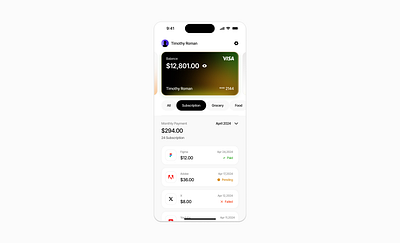 Subscription Management App app card credit card debit card finance finance mobile finance ui gradient mobile mobile app mobile ui personal finance subscription subscription ui ui