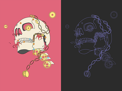 Skeleton print series art branding clock design digital art drawing illustration illustrator mechanism metaphor print print collection skeleton skeleton hand skull vector