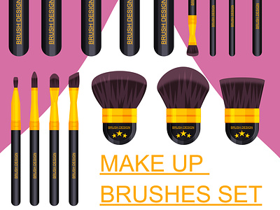 Makeup Brushes Set - Product Design in Black & Gold beauty products black gold cosmetics graphic design illustration makeup brushes makeup tools product design