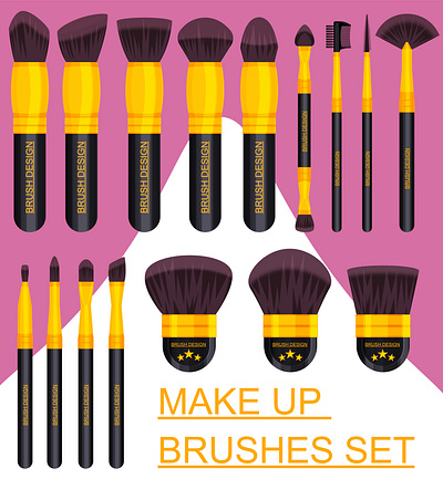 Makeup Brushes Set - Product Design in Black & Gold beauty products black gold cosmetics graphic design illustration makeup brushes makeup tools product design