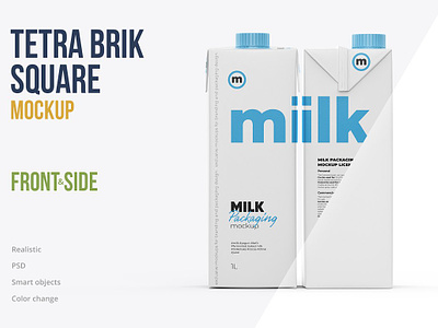 Tetra Brik Square Packaging Mockup ayran cardboard box drink fermented baked milk front juice mockup kefir milkshake side sour cream square pack tetra brick tetra brik tetra brik square wine