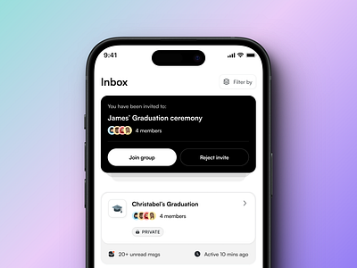 Inbox view design groupchat inbox messaging minimal mobile mobiledesign ui uidesign