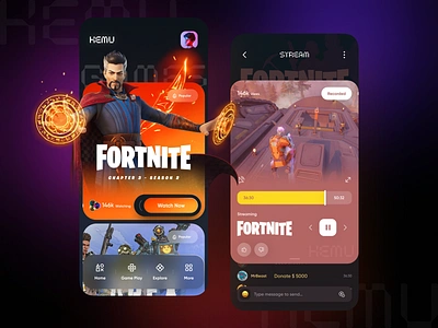 Game Streaming App app app design app ui applicaiton design figma game gaming live platform sajon stream uiux user interface ux video games videogames