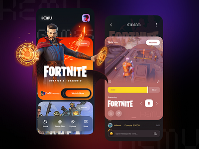 Game Streaming App app app design app ui applicaiton design figma game gaming live platform sajon stream uiux user interface ux video games videogames