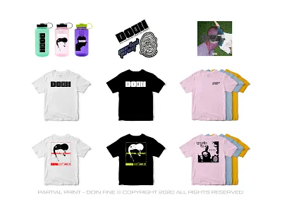Doin Fine Album Merch for Partial Print album apparel bottle branding coverart design digital freelance graphic layout logo media merch mikemerrilldesign partial photoshoot print screen shirt sticker