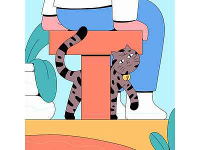 T for Tabby Cat 36daysoftype adobe bell blue cat character digitalart flatdesign hiddentype illustration illustrator linework muti red t tabby