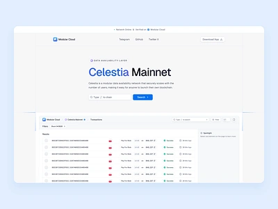 [WIP] ModularCloud ─ Celestia block blockchain chain design homepage landing ui ux website